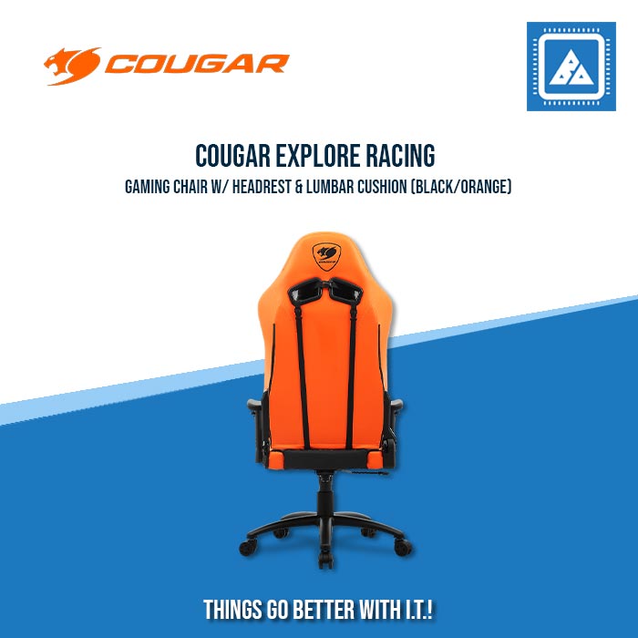 COUGAR EXPLORE RACING GAMING CHAIR W/ HEADREST & LUMBAR CUSHION (BLACK/ORANGE) COUGAR EXPLORE RACING GAMING CHAIR W/ HEADREST & LUMBAR CUSHION (BLACK/ORANGE)